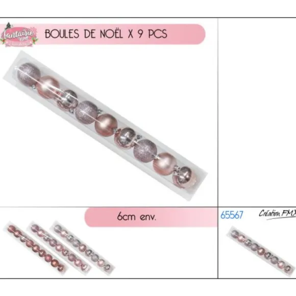 Boule De Noel Rose Tendance 9Pcs