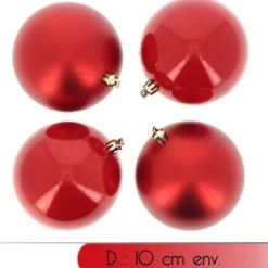 Boule De Noel Rouge Nacr E 10Cm X 4 Pi Ces