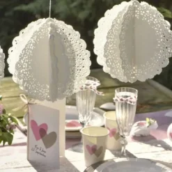 Boule En Papier Dentelle Blanche 20Cm X 2 Pi Ces