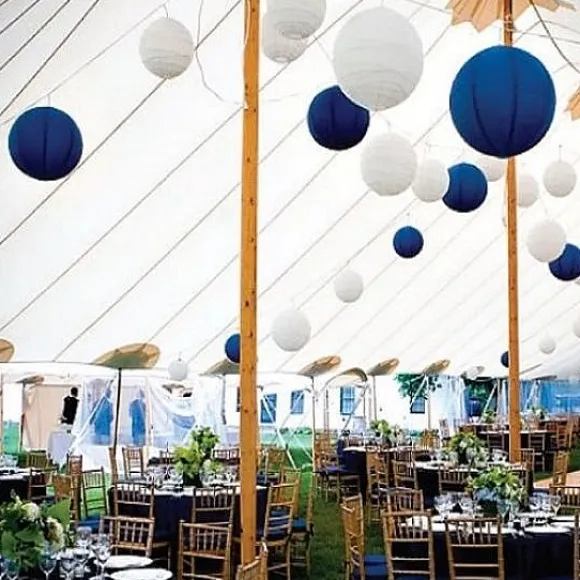 Boule En Papier Lampion Bleu Marine 30 Cm X 2 Pi Ces