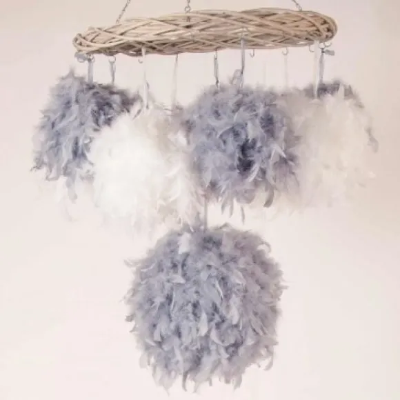 Boule Plume Grise 20 Cm