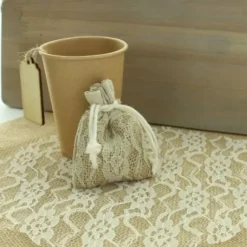 Bourse A Dragees Bord Jute Et Dentelle X 5 Pi Ces