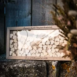 Cadre Livre D'Or Bois Rectangle Avec 100 Coeurs