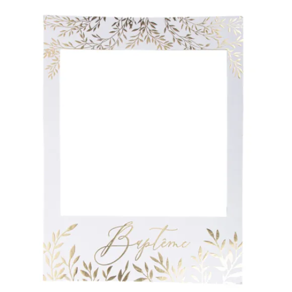 Cadre Photobooth G Ant Bapt Me Jolis Brins Blanc Et Or 57,5 X 80 Cm