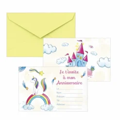Carton D'Invitation Et Enveloppe Licornes En Carton 10.5X14.8Cm X8Pcs