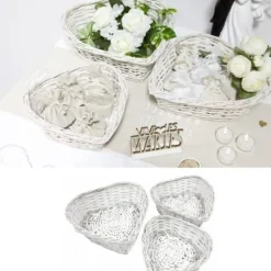 Centre De Table 3 Coeurs En Osier Blanc