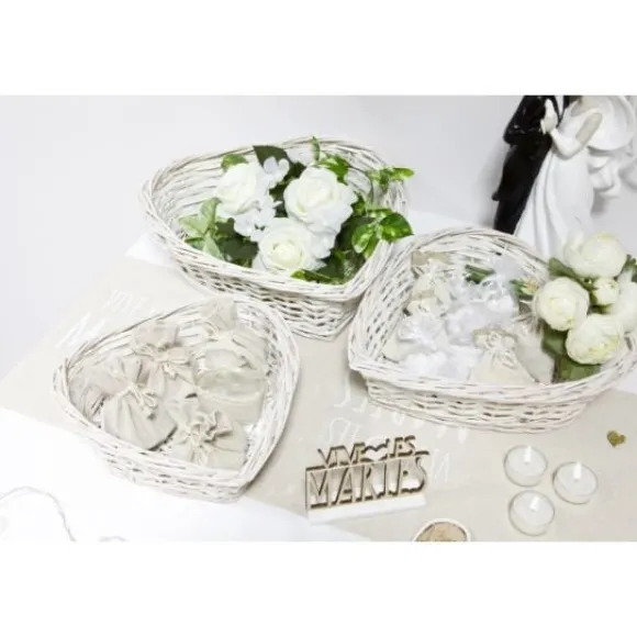 Centre De Table 3 Coeurs En Osier Blanc