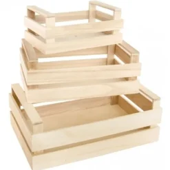 Centre De Table 3 Grandes Cagettes En Bois Naturel