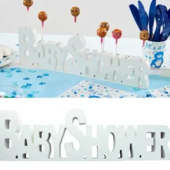 Centre De Table Baby Shower Blanc En Bois