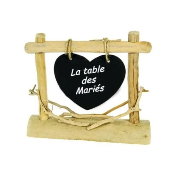 Centre De Table Bois Avec Coeur Ardoise
