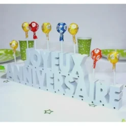 Centre De Table Joyeux Anniversaire En Bois Blanc