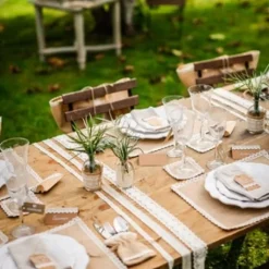 Centre De Table Jute Carr 50Cm Bord Dentelle