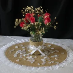 Centre De Table Jute Rond 50Cm Bord Dentelle