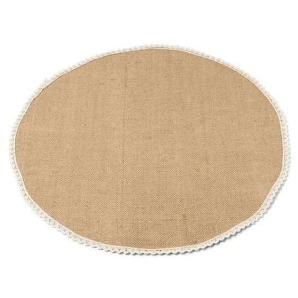 Centre De Table Jute Rond 50Cm Bord Dentelle