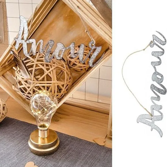 Centre De Table Message Amour Avec Corde Jute