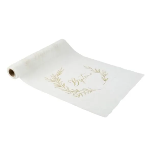 Chemin De Table Bapt Me Mousseline Blanc Liser Vegetal Or