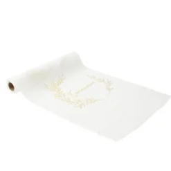 Chemin De Table Communion Mousseline Blanc Liser Vegetal Or