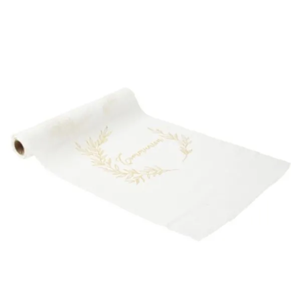 Chemin De Table Communion Mousseline Blanc Liser Vegetal Or