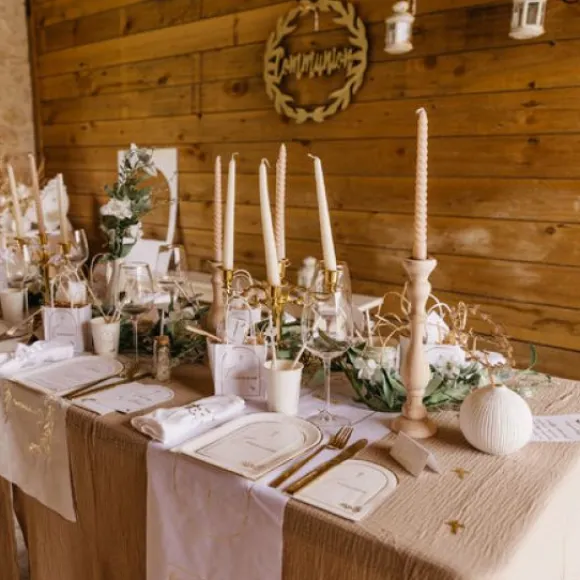 Chemin De Table Communion Mousseline Blanc Liser Vegetal Or