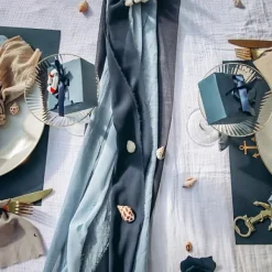 Chemin De Table Effiloch Mousseline Bleu Marine