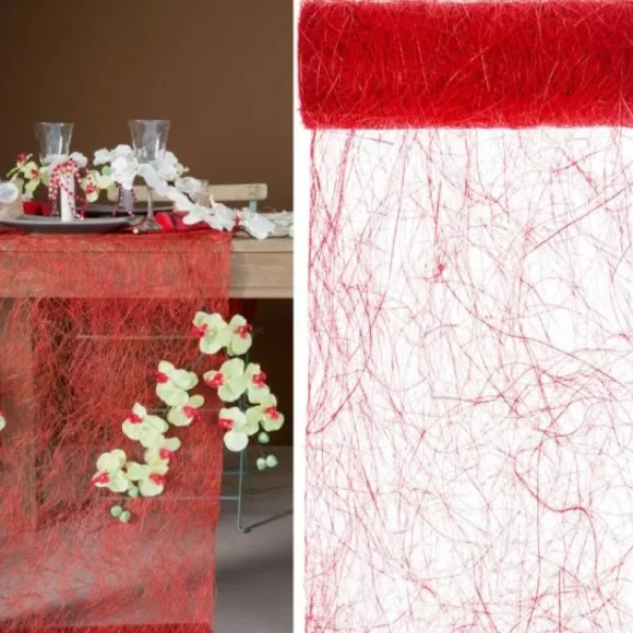 Chemin De Table En Abaca Rouge 30Cm