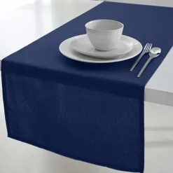 Chemin De Table En Coton Pas Cher Bleu Marine 50X150
