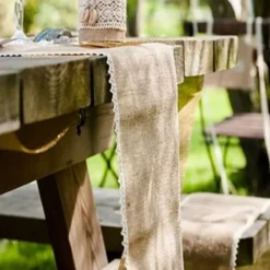 Chemin De Table En Vrai Jute Dentelle Blanc 20Cm X 5 M Tres