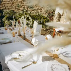 Chemin De Table En Vrai Toile De Jute Naturel Et Blanc