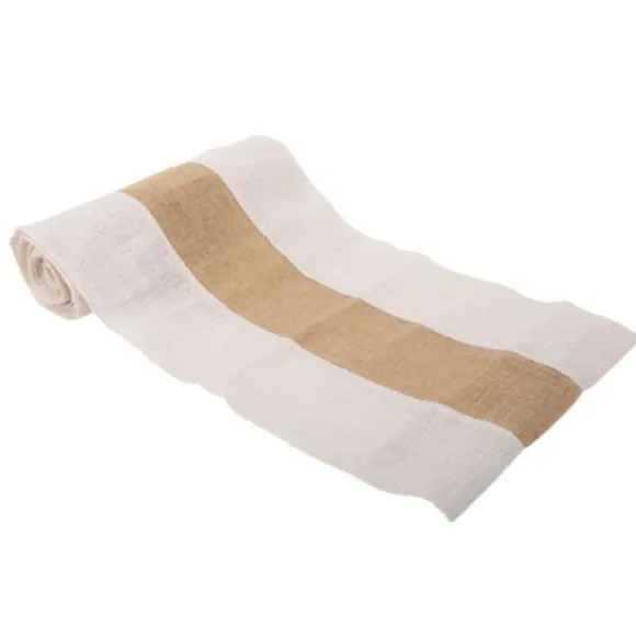 Chemin De Table En Vrai Toile De Jute Naturel Et Blanc