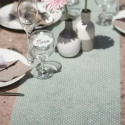 Chemin De Table Intisse Plumetis Vert