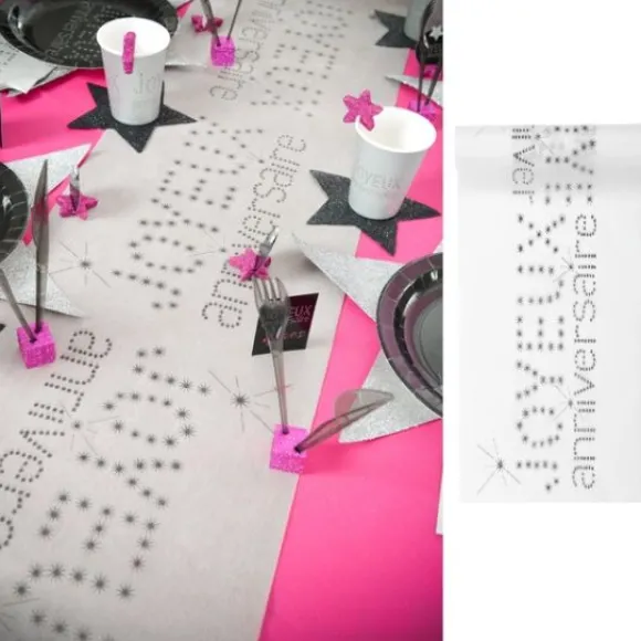 Chemin De Table Joyeux Anniversaire Blanc