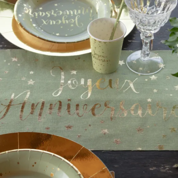 Chemin De Table Joyeux Anniversaire Vert Sauge 28Cm X 3 M Tres