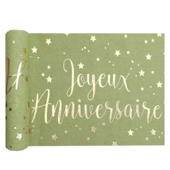 Chemin De Table Joyeux Anniversaire Vert Sauge 28Cm X 3 M Tres