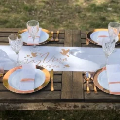 Chemin De Table Lin Blanc Vive Les Mari S Rose Gold