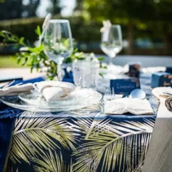 Chemin De Table Lin Fougere Marine