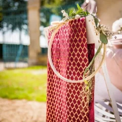 Chemin De Table Lin Nid D'Abeiles Marsala Floque Rose Gold