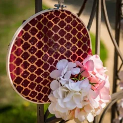 Chemin De Table Lin Nid D'Abeiles Marsala Floque Rose Gold