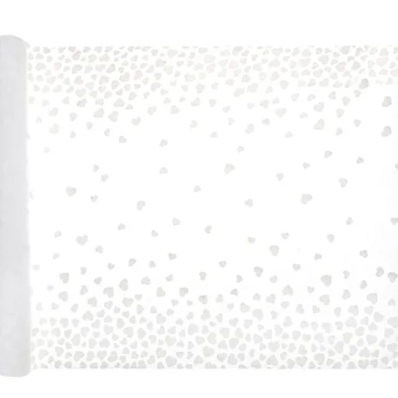 Chemin De Table Mariage Coeur Blanc En Polyester 48 Cm X 3 M Tres
