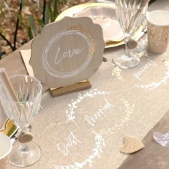 Chemin De Table Mariage Naturel Just Married En Coton 28 Cm X 3M