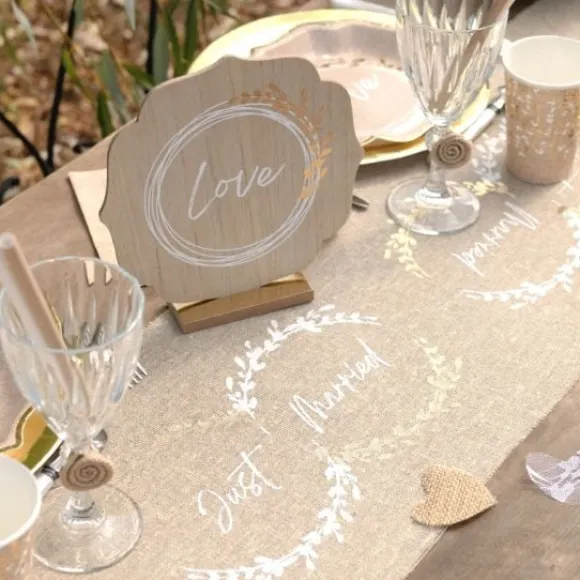Chemin De Table Mariage Naturel Just Married En Coton 28 Cm X 3M