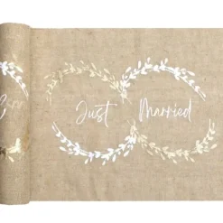 Chemin De Table Mariage Naturel Just Married En Coton 28 Cm X 3M
