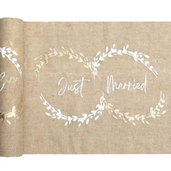 Chemin De Table Mariage Naturel Just Married En Coton 28 Cm X 3M