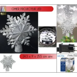 Cimier De Sapin Lumineux Argent & Projecteur Blanc