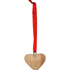 Coeur En Bois Avec Ruban Satin Rouge A Suspendre