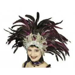 Coiffe Br Silienne Rio Argent Plumes Magenta