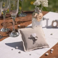 Coussin D'Alliance En Coton Avec Coeur Naturel