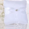 Coussin Porte Alliance Blanc En Tissu Satin Double Coeur
