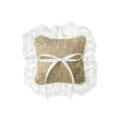 Coussin Porte Alliance En Jute Avec Dentelle Blanche