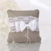 Coussin Porte Alliance Mariage En Jute Avec Noeud Blanc Dentelle