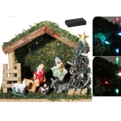 Creche De Noel Lumineuse A Pile Avec 6 Santons